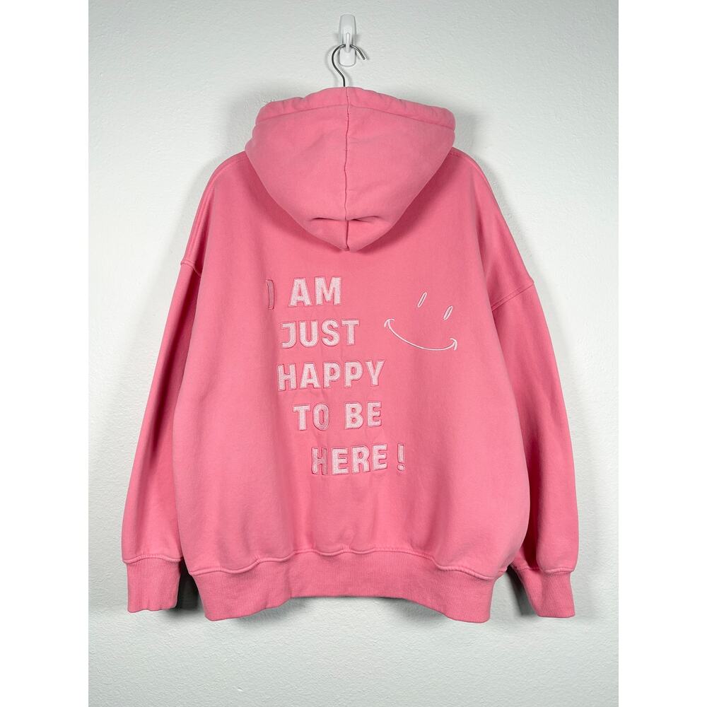 Sunkissed Bubblegum Pink Coconut I Am Just Happy To Be Here Embroidered Hoodie